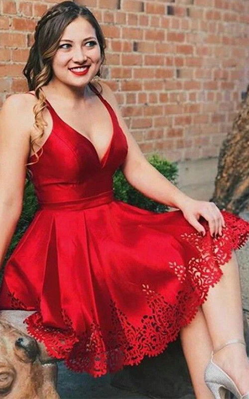 Vestido de graduación sin mangas, corte en A, tirantes de satén, cierre de cremallera, largo hasta la rodilla.