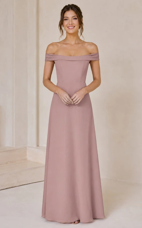 Dusty Rose Off-the-Shoulder A-Line Bridesmaid Dress