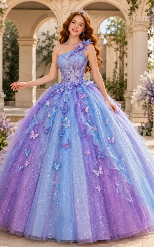 Lavendelblaues, appliziertes Tüll-Ballkleid mit Herzausschnitt, Quinceañera-Abendkleid
