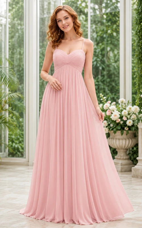 Blush Strapless Chiffon Empire Floor Length Formal Dress