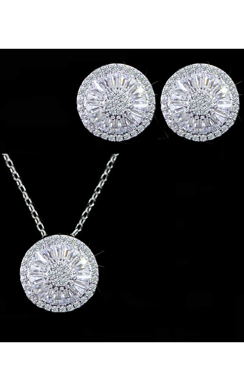 Elegantes Schmuckset mit Halskette und Ohrringen aus kreisförmigen Strasssteinen