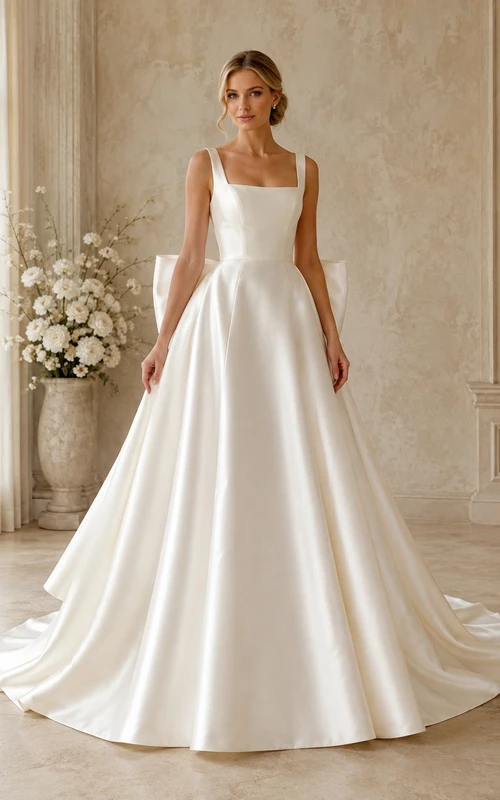 Vestido de novia formal elegante y sencillo con corte en A