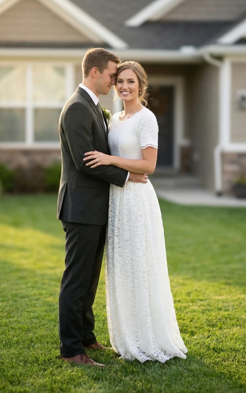 A-Line Floor Length Boho Lace Wedding Dress