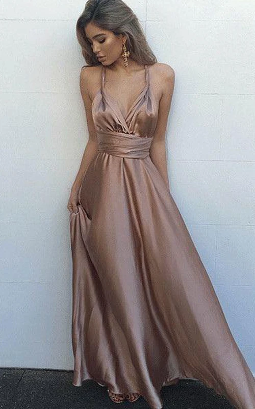 Ärmelloses A-Linien-Kleid aus Satin mit Spaghettiträgern