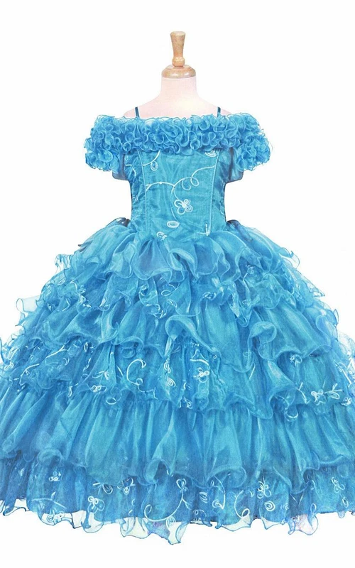 Rüschenkleid aus Spitze und Pailletten in Knöchellänge mit Stickerei für Blumenmädchen