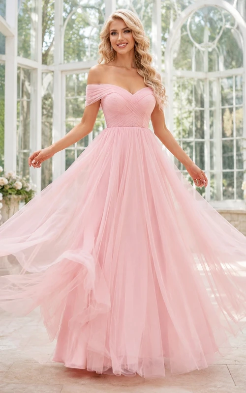 Blushing Pink Sweetheart Sleeveless Tiered Tulle Ball Gown Floor-Length Prom Dress