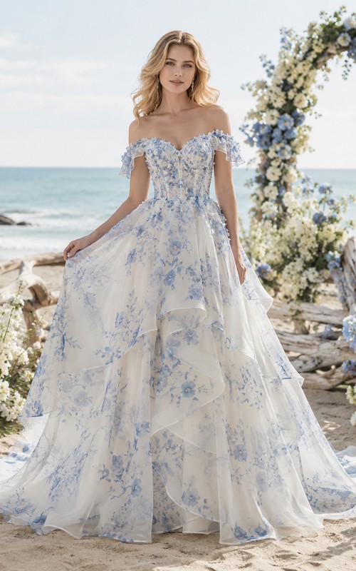 lace blue and white wedding dress Light Applique Dresses With Slit Plunging V-Neck Bridal Gown W0095 Custom Colors / 26W Lightweight fabric ensures all Lace White Wedding Dress With