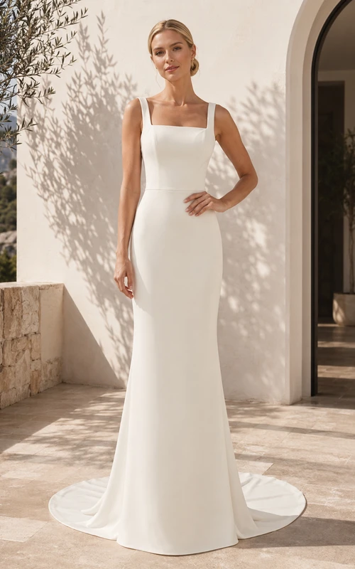 Minimalistisches Brautkleid im Meerjungfrauenstil aus Crêpe mit eckigem Ausschnitt