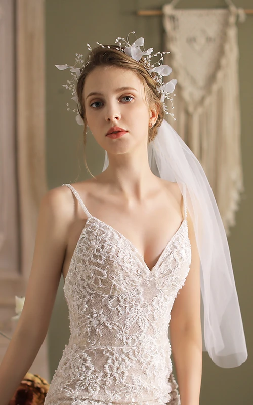 Voile de mariée souple avec bandeau fleuri