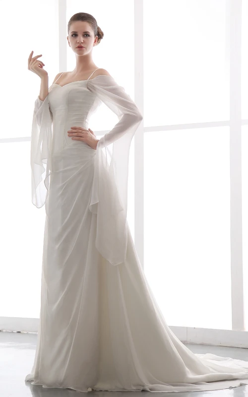 Espectacular vestido palabra de honor de gasa fruncida