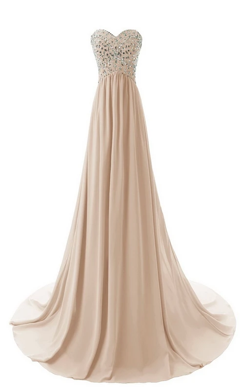 Kleid mit herzförmigem Herzausschnitt und Schleppe sowie Paillettenoberteil