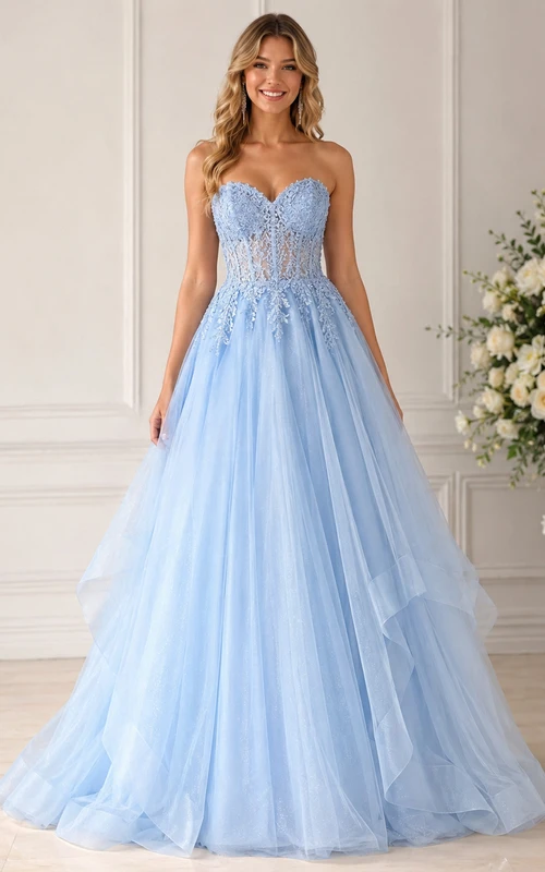 Robe de bal de princesse, robe de quinceañera en tulle à décolleté cœur avec appliques