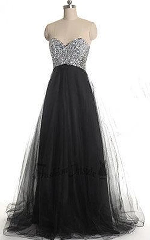 Glamorous Sweetheart Sleeveless Tulle Prom Dress With Sequins