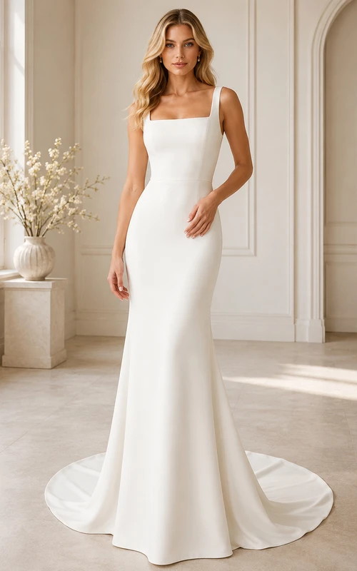 Brautkleid aus Satin, A-Linie, trägerlos, mit Schleppe