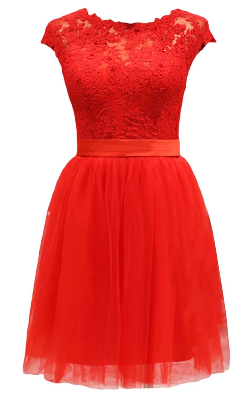 Kleid mit Spitzenmieder, Satinband und Tüllrock