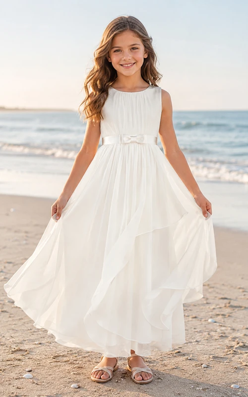 Strandkleid aus Tüll mit schlichtem Oberteil für Blumenmädchen