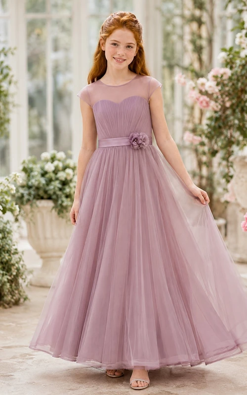 Vintage-Brautjungfernkleid in Mauve, A-Linie, herzförmiger Schnitt, kurze Ärmel, Spitze, romantisch