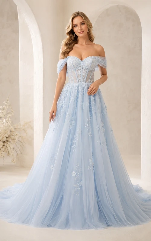 Vestido de novia sencillo, romántico y elegante con hombros descubiertos y corte en A de encaje.