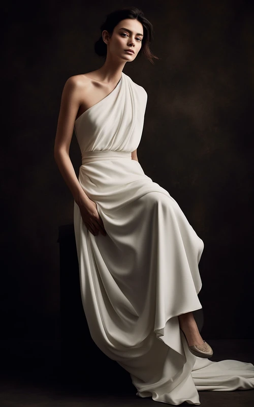 Asymmetrische Empire-Chiffonkleider im griechischen Stil mit einer Schulter