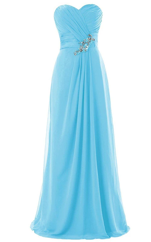Atemberaubendes Chiffonkleid in A-Linie mit Herzausschnitt und Perlenstickerei