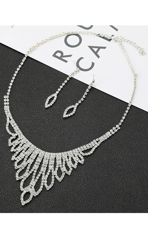 Wunderschönes Braut- und Gala-Schmuckset mit Strass-Halskette und Ohrringen