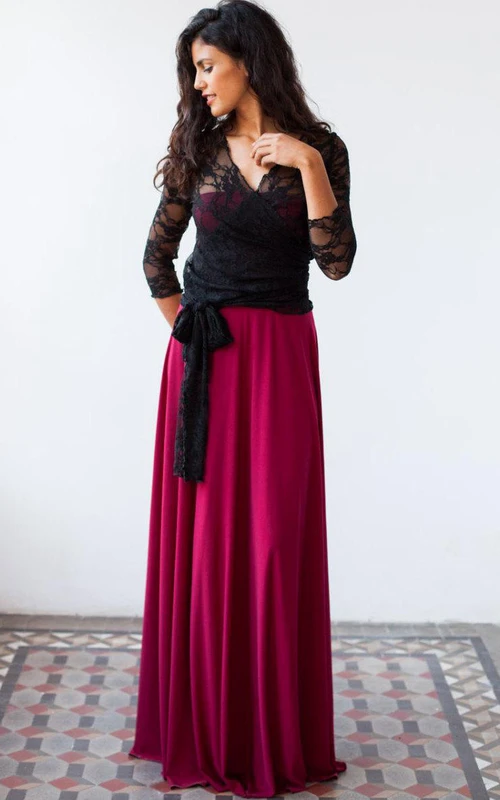 Langärmeliges Kleid aus Tüll, Spitze, Jersey und Satin mit passender Jacke
