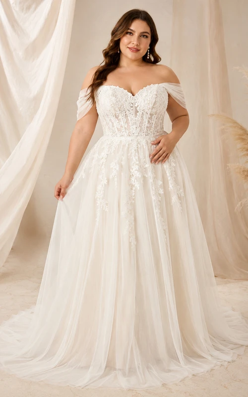 Plus Size Romantic Off Shoulder Flowy Wedding Dress