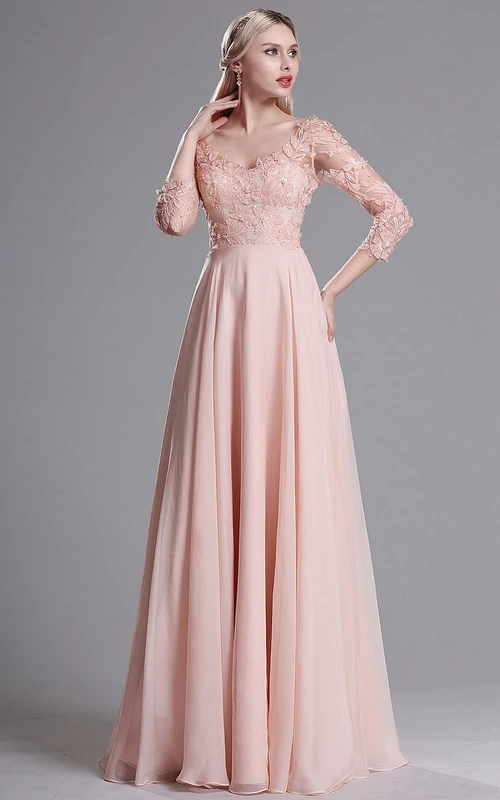 Robe empire à col en V et 3 appliques en mousseline, dos nu en V