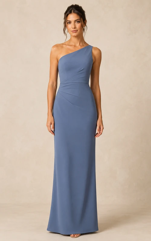 Steel Blue One-Shoulder Sheath Bridesmaid Dress