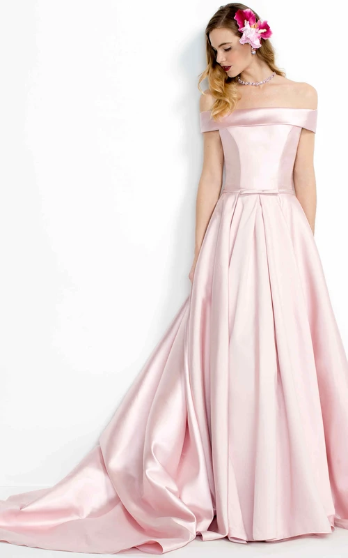 A-Linien-Abendkleid aus Satin, bodenlang, schulterfrei