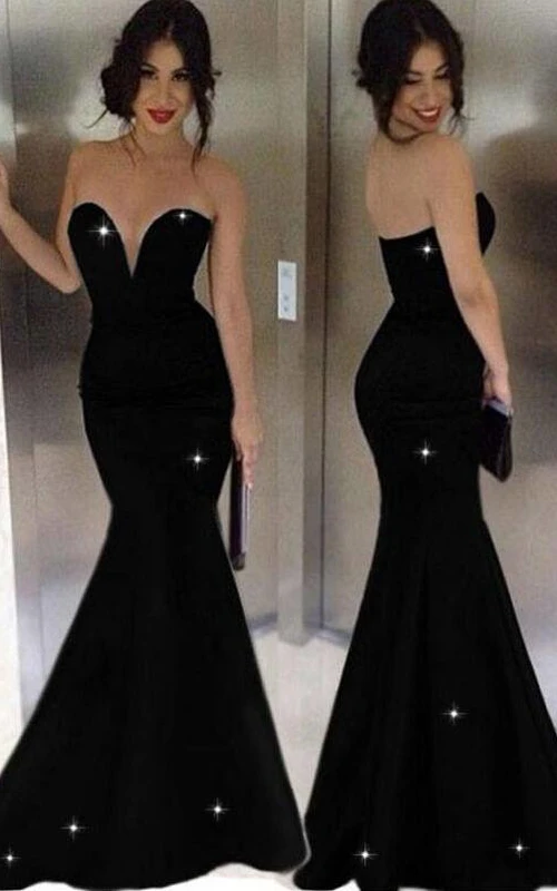 Sexy schwarzes Meerjungfrauen-Abendkleid mit Herzausschnitt, bodenlang