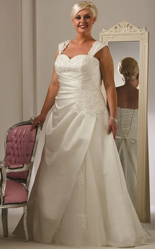 Plus Size Taffeta Bridal Gown With Appliques And Lace Up