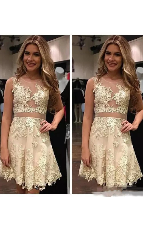 Ärmelloses, kurzes Mini-Abendkleid aus Spitze in A-Linie