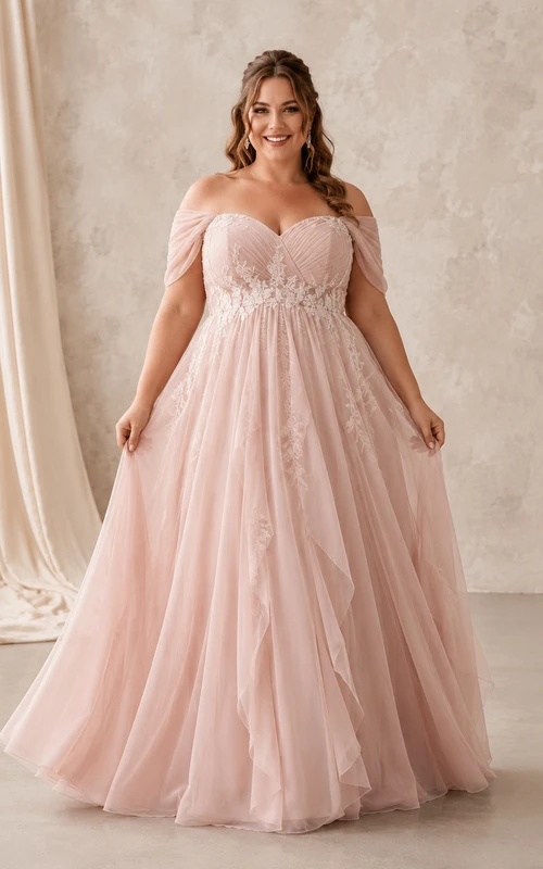 Blush Plus Size Off-Shoulder Applique Tulle Bridal Gown