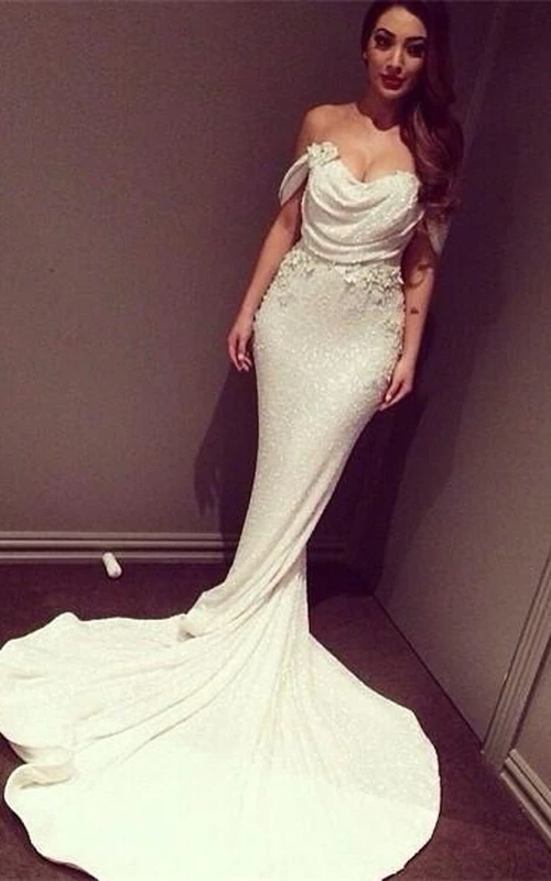 Vestidos de fiesta de lentejuelas con escote Bardot y corte sirena hasta el suelo