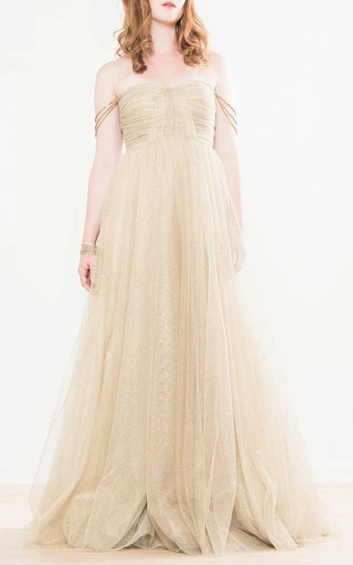 Schimmerndes goldenes Tüll-Hochzeitskleid Nadia