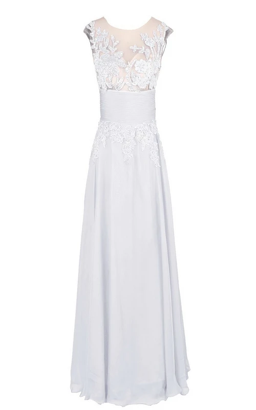 Ärmelloses, langes, plissiertes Chiffonkleid mit Paillettenapplikationen