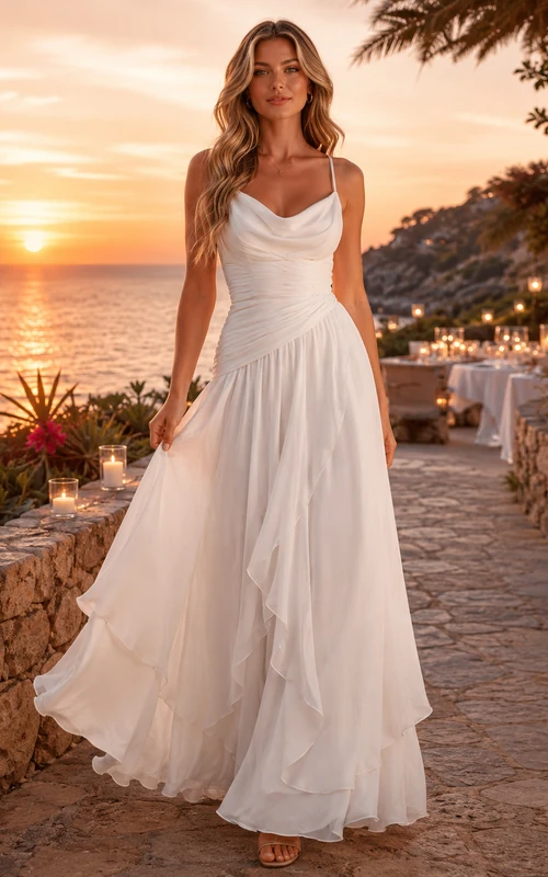 Soft Draped Spaghetti Strap Beach Dinner Maxi Dress