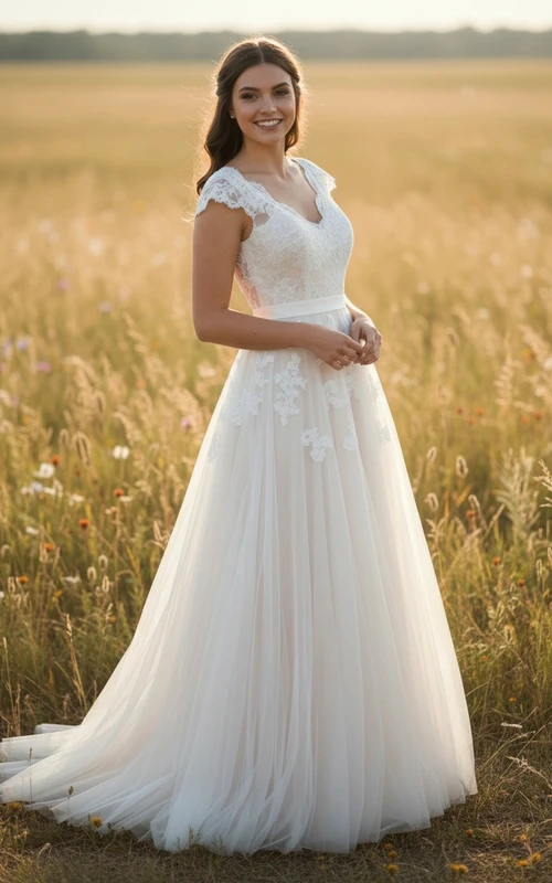 Robe romantique à ceinture en dentelle et tulle