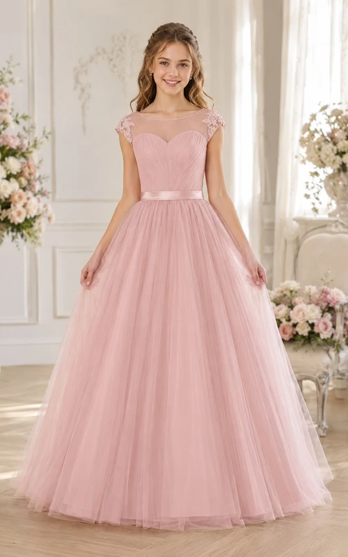 Zartrosa Brautjungfernkleid, Ballkleid mit herzförmigem Ausschnitt, kurzen Ärmeln und Tüllrock