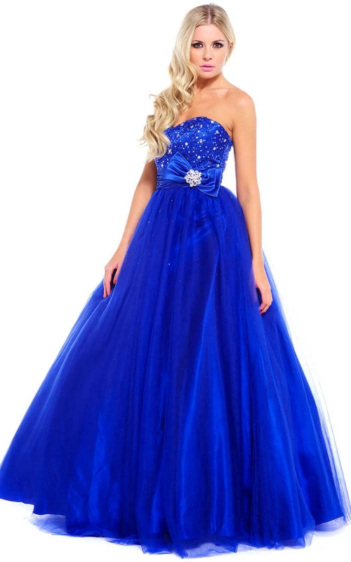 Ballkleid, ärmellos, perlenbesetzt, herzförmig, aus Tüll