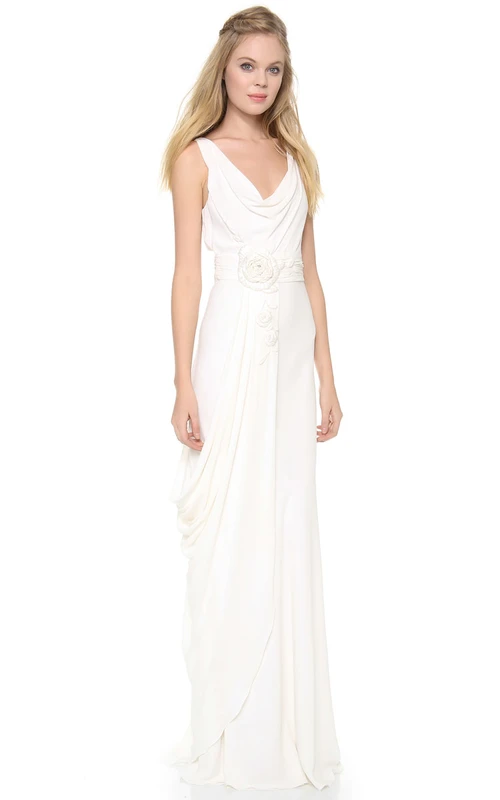 Robe fourreau longue en mousseline à décolleté en V plongeant et ornée de fleurs 3D