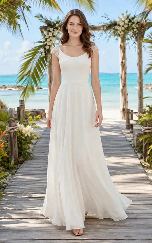 Simple Scoop Neck Chiffon Beach Boardwalk Bridal Gown