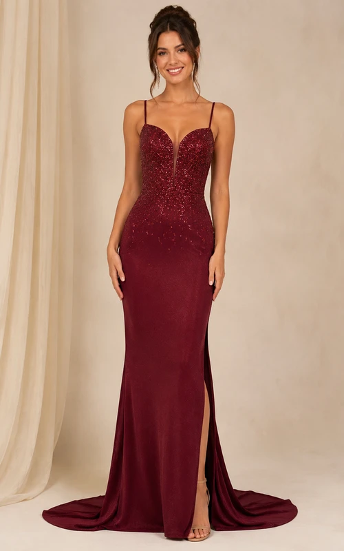 Meerjungfrauen-Abendkleid mit Pailletten und herzförmigem Dekolleté