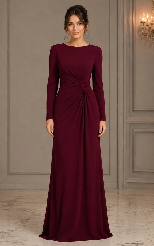 Burgundy V-neck Ruched Sheath Formal Dress
