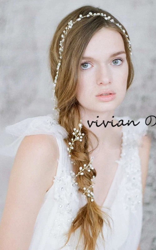 Tocado de novia noble de perlas naturales de agua dulce estilo occidental con suave corona