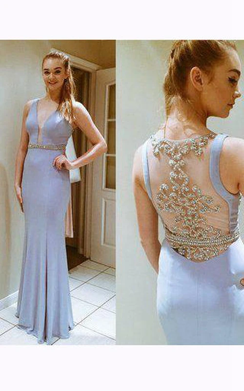 Trompeten-Maxikleid aus Chiffon und Spitze mit V-Ausschnitt und Schlüssellochausschnitt
