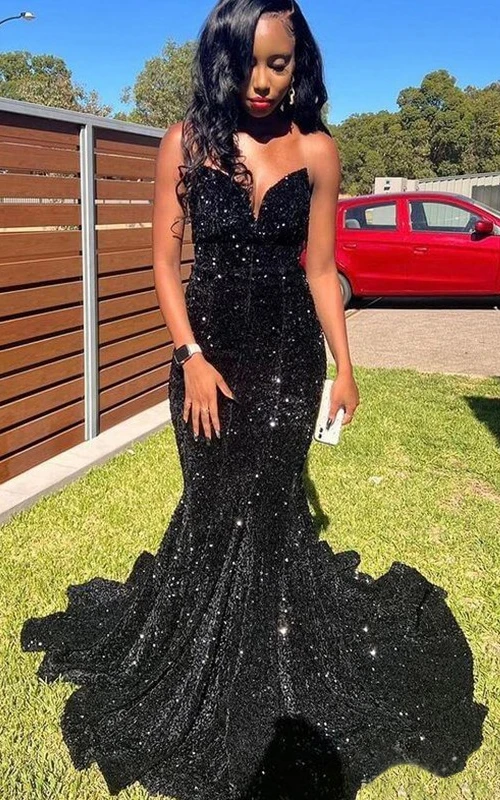 Robe de bal sirène noire bustier exquise
