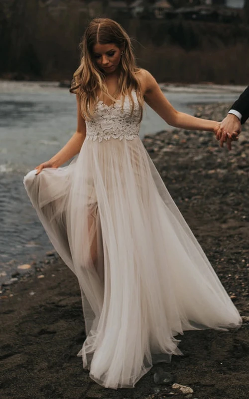 Robe de mariée champêtre en tulle fluide et simple, style empire, bustier cœur