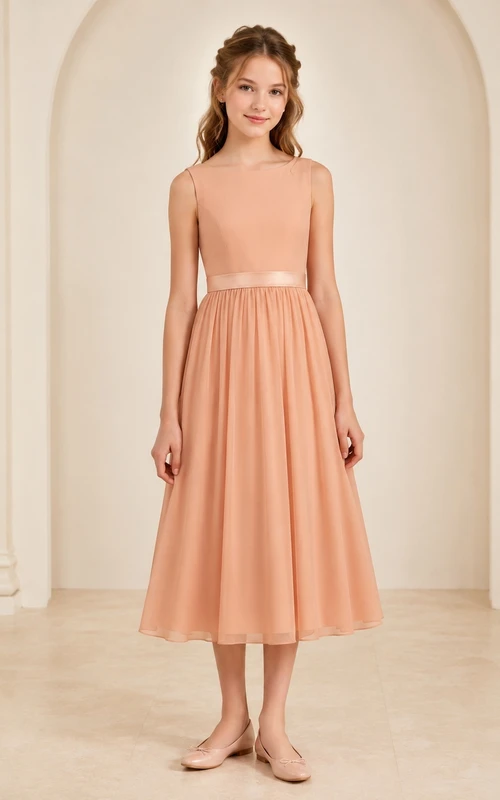 Korallenfarbenes Brautjungfernkleid, A-Linie, Teelänge, mit Schmucksteinen, ärmellos, klassisches Oberteil, romantisch